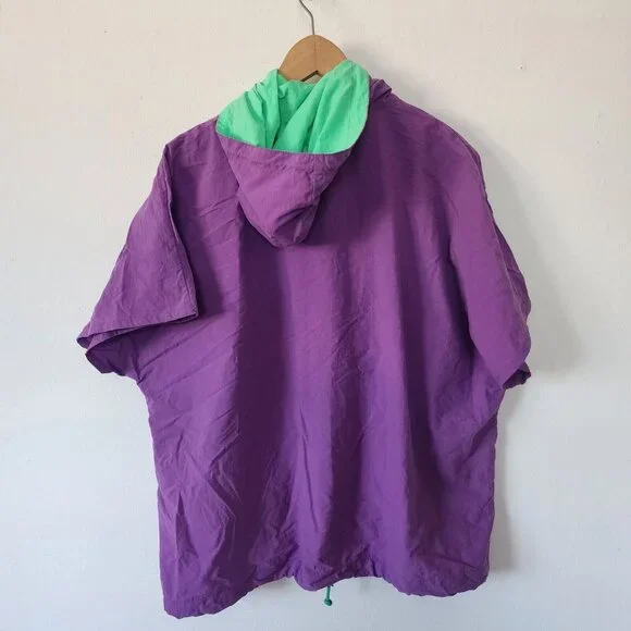 Vintage 80s 90s Neon Purple Windbreaker Short Sleeve by Derik Made in France - Picture 3 of 4